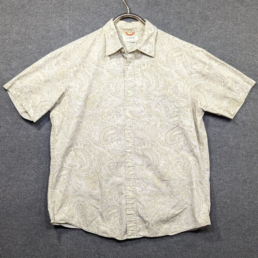 J Crew Button Up Shirt Mens Large Tan Paisley Pocket Casual Preppy